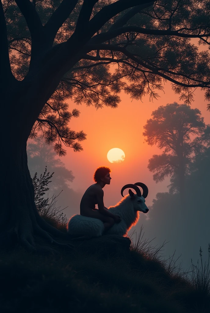 Ram sita romantic sex in a jungle at the dusk below a tree