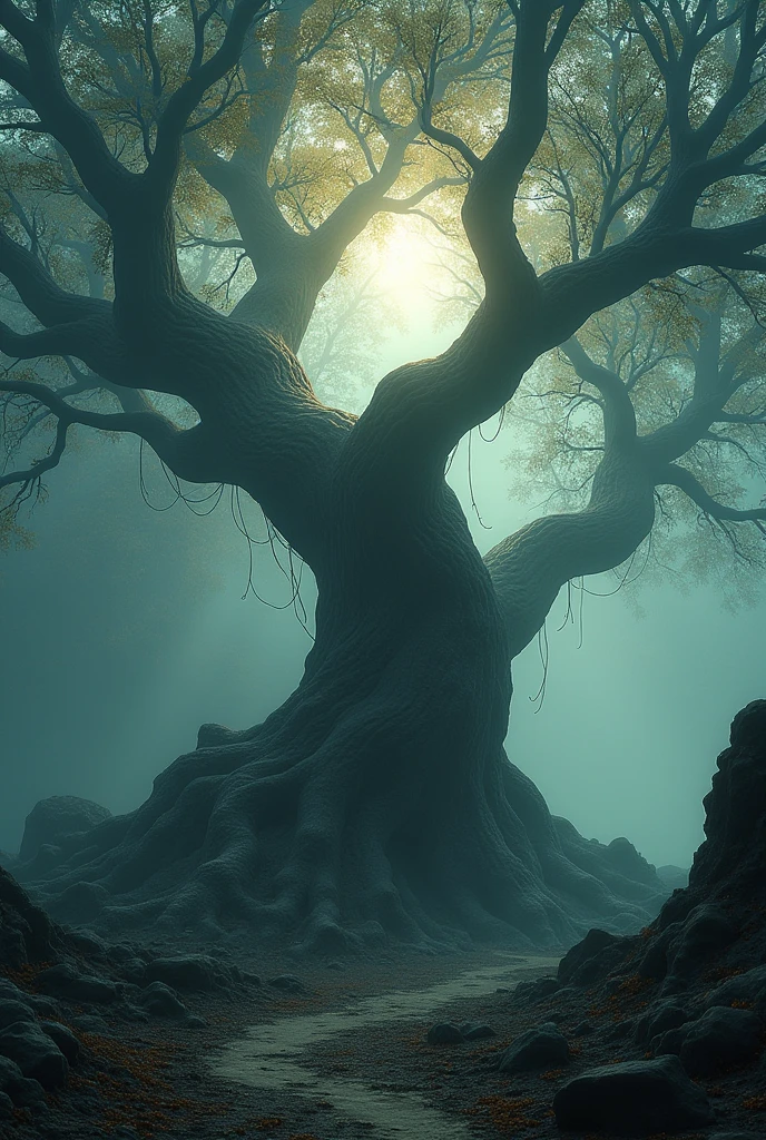 Create an image that refers to the following phrase: "Only those trees whose roots have touched hell will be able to touch heaven." photorealist, 4k.