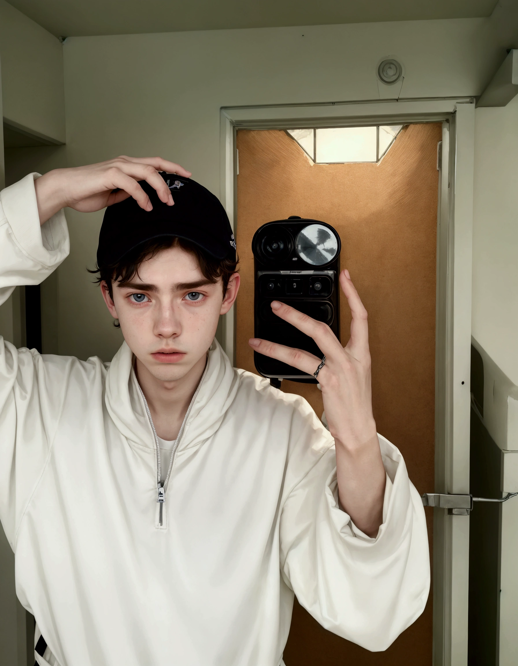 there is a young man with a backpack and a hat, Declan McKenna, taken at the beginning of 2020, Timotee Chalamet, drainage gang bladee, inspired by Jean Malouel, tommy 1 6 years, virtual self, profile photo 1024px, milhas johnstone, mateo dineen, very low quality image