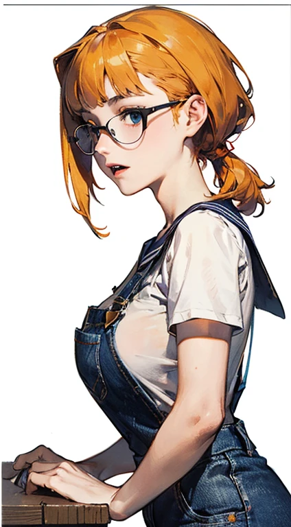 ((masterpiece)), high quality, very_high_resolution, large_filesize, full color, heavy outline, clear outline, colorful, (beautiful detailed eyes), (beautiful face:1.3), (boyish face:1.3), 1 girl, (femaleranma), (red hair), short hair, (braided ponytail), ((bangs)), bumpy bangs, blue-gray eyes, big breasts, curvy, femaleranma, braided ponytail, (red chinese clothes), sleeveless, tangzhuang, black pants, cameltoe, standing, upper body, ((from side:1.4)), ((portrait:1.8)), ((face focus:1.4)), (Halloween Vampire Theme:1.3), Scary monsters, Upper body photo (elegant) Vampire woman standing on the roof under the red full moon, Vampire Fangs, ivory, Let me see your fangs, Wearing an orange Halloween costume, (The fusion of orange sailor suit and work pants:1.3), (Orange themed clothing:1.3), wear glasses, shut up,(Smiling eyes:0.2),looking at the audience, (on the table, best quality:1.2), absurdes, Perfect work of art, Popular on artstation, Very detailed, fine, (current, Reality:1.37), portrait, There is light on the face, Delicate face, night, night situation, night time, (moonlight:1.3), Tentacle crawling、current, Super sharp, Super detailed, Bob short hair, ppixie hair, Parted bangs,huge , Crazy breast swelling, Chest larger than shoulder blades, Big breasts and thin waist,(huge breasts:1.2),Hydrated skin((rogue))((Very huge breasts)),((Grooves reveal original skin)) (absurdres, highres, ultra detailed),(absurdres, highres, ultra detailed), 1 girl, ((14 year old)), finely detailed eyes and detailed face, warm smile, (low single side twintail bum with blunt bangs hairstyle), (((wearing a white T-Shirt beneath a jeans baggy denim shortall shorts))), sneakers, cute expression, ((anime character sheet)), (((full body))), (several poses and expressions), blue eyes, ((blonde hair)), dynamic pose, (((pale skin))), white background