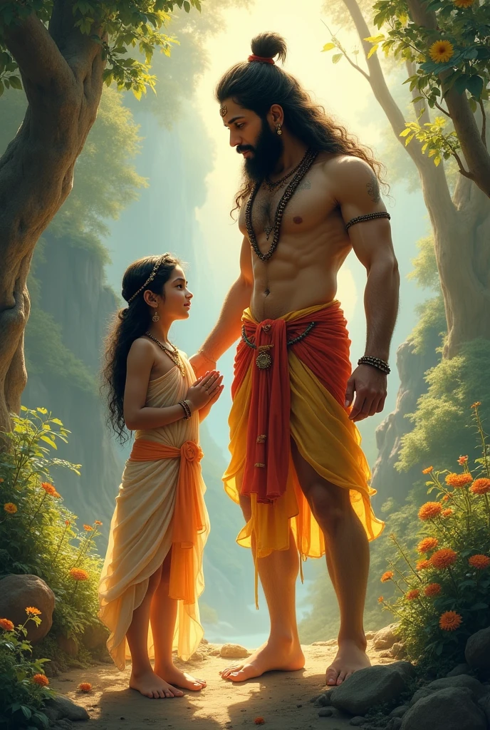 One girl with god hanuman