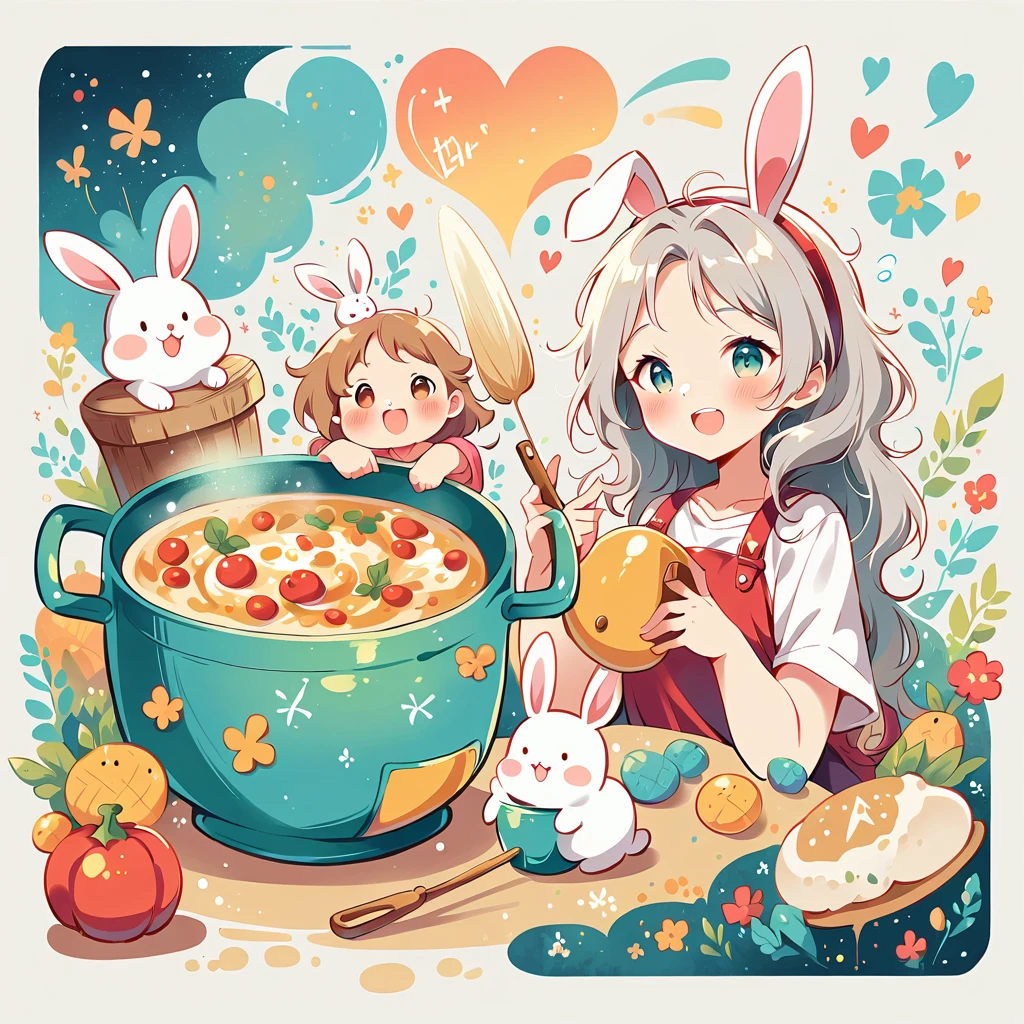 Simple line initialism,Abstract art,Urban Fund, Colored hearts ,(((The most beautiful girl of all time.))), On a bright red campus"Yeah"character、beautiful illustration, Best Quality, pretty girl, bedroom, pastel color, fluffy rabbit ears, , long silver hair, alert! alerta! Gather around the warm and welcoming theme of "bonfire" (bonfire). Capture the glow of flickering flames and the camaraderie of people sharing stories., cooking, or simply enjoy the warmth together.