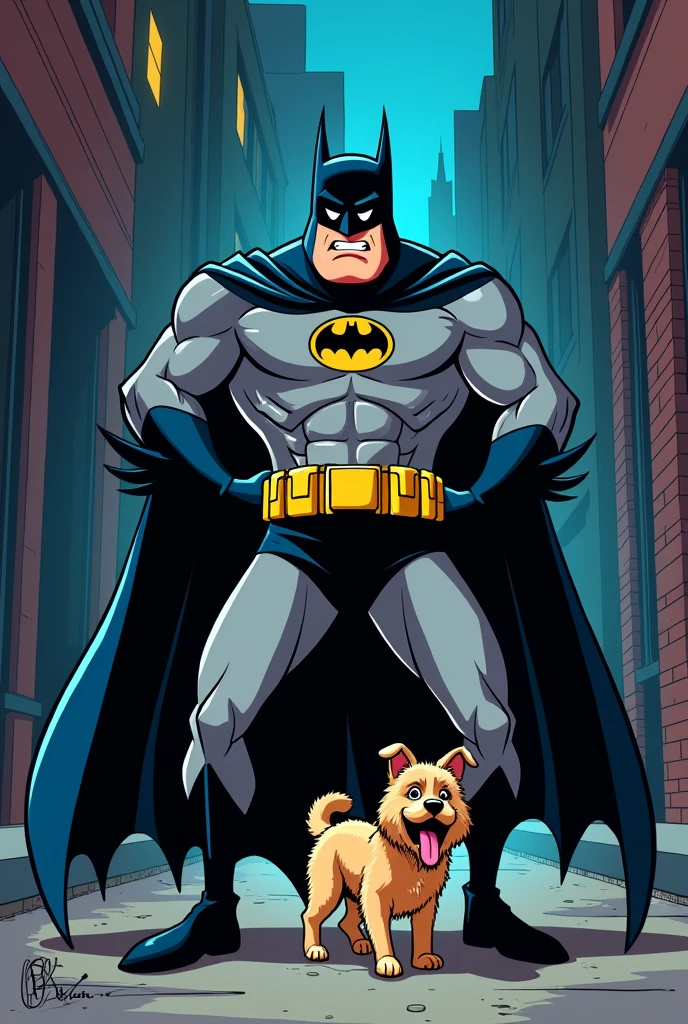 Cartoon batman scared a dog