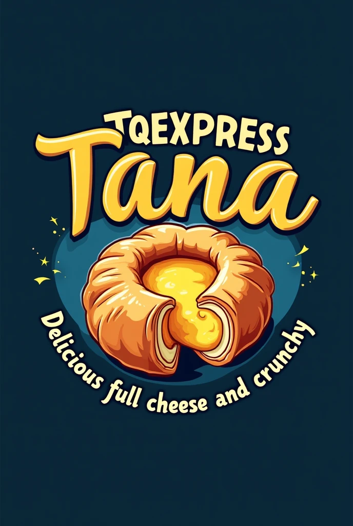 A logo that says TQExpress Tana, in the center there is an image of a " Tequeños" also have a phrase that says " Delicious full cheese and crunchy" that the phone number appears at the bottom " 04162131655" with a blue-black background