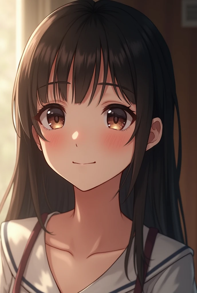 masterpiece, 1 beautiful girl, detailed, Swollen eyes, Highest quality, 超High resolution, (reality: 1.4), Original photo, One girl, Cinema Lighting, smile, Japanese, Asian Beauty, Korean, clean, so beautiful, Small young face, Beautiful Skin, thin, Bedroom, (Ultra-realistic), (High resolution), (8k), (非常にdetailed), (Best illustrations), (Beautiful and detailed eyes), (非常にdetailedな), (wallpaper), (detailedな顔), Viewers are watching, The finer details, detailedな顔, Pure Erotic Face Ace_v1, smile, 46 point diagonal bangs, Look straight ahead, Dark Eyes, uniform, Body facing forward,