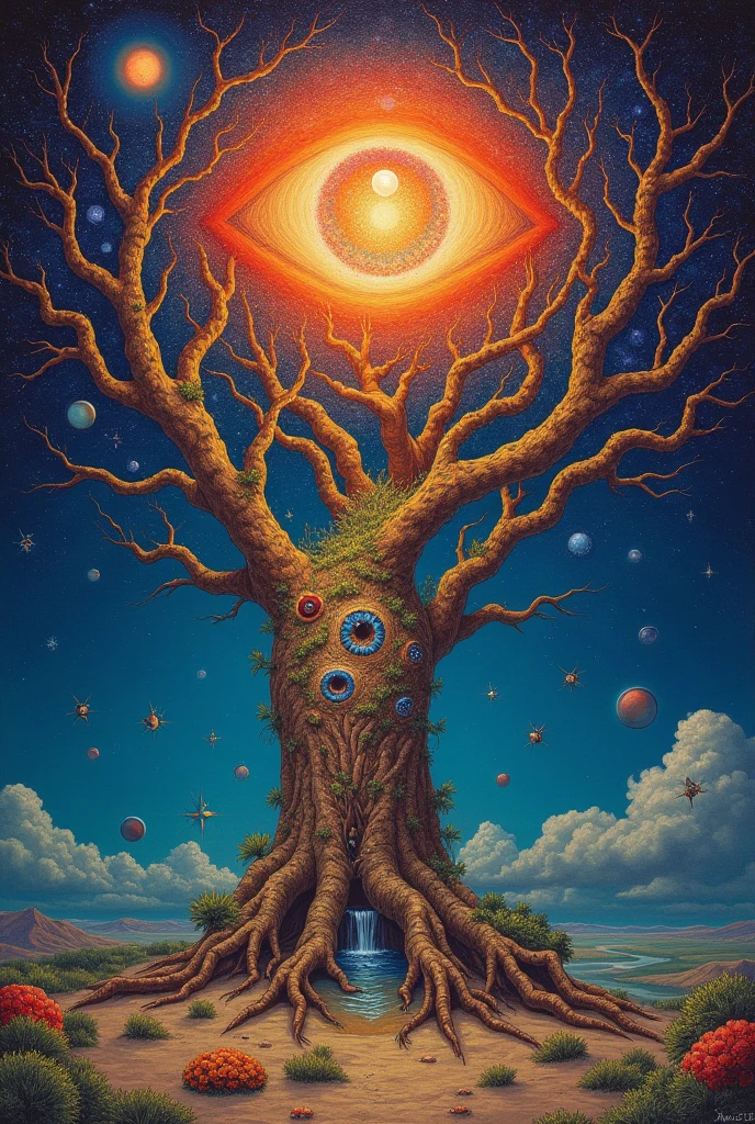 A painting,The Holy Grail of Brain Tree Eyes, Alex Gray Art, highly detailed Fantasy Art, Alex Gray and Tim Hildebrandt, psychedelic artwork, Alex Gray's style, Fantasy Art style, The Third Eye, alex grey style, Fantasy Art, dmt goddess, Chris Dale, Third Eye Vision, DMT art