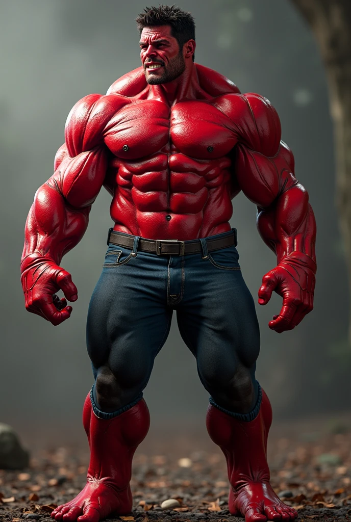 (side view:3.9) of full side body photo of red hulk