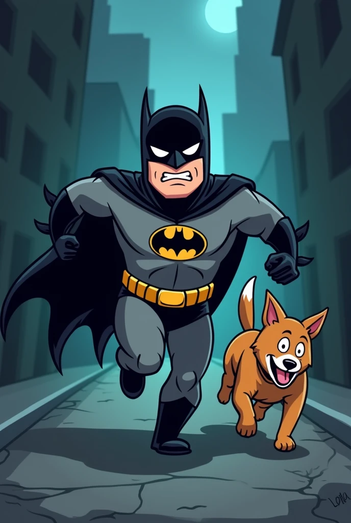 Batman scared and Run for a dog cartoon
