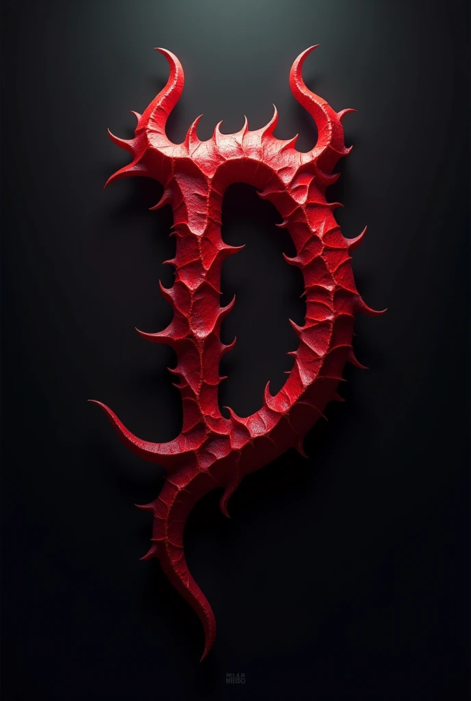 (logo design) evil logo, a striking red letter D, adorned with sharp, menacing demon horns, and a sinuous tail extending from the base, dynamic and bold, emphasizing a dark theme, glossy finish, intricate details, high-resolution, creating an impression of malevolence and power.