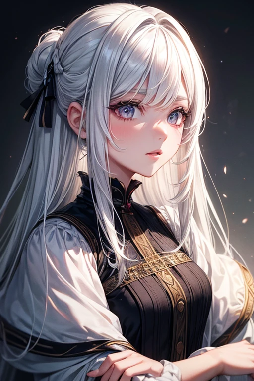 masterpiece, best quality, Extremely detailed, illustration,, 1 Girl, White hair,