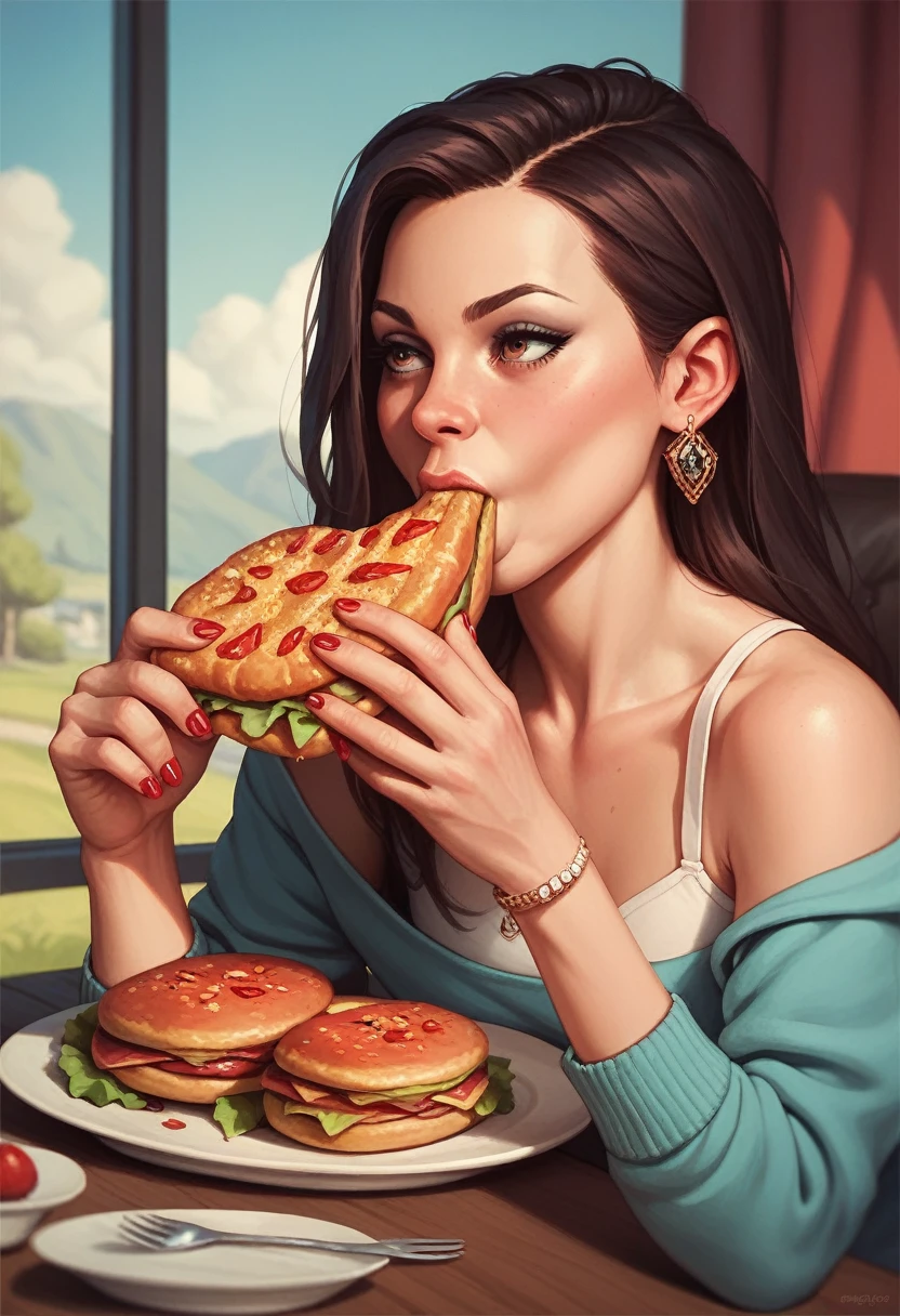 Woman eats red barries