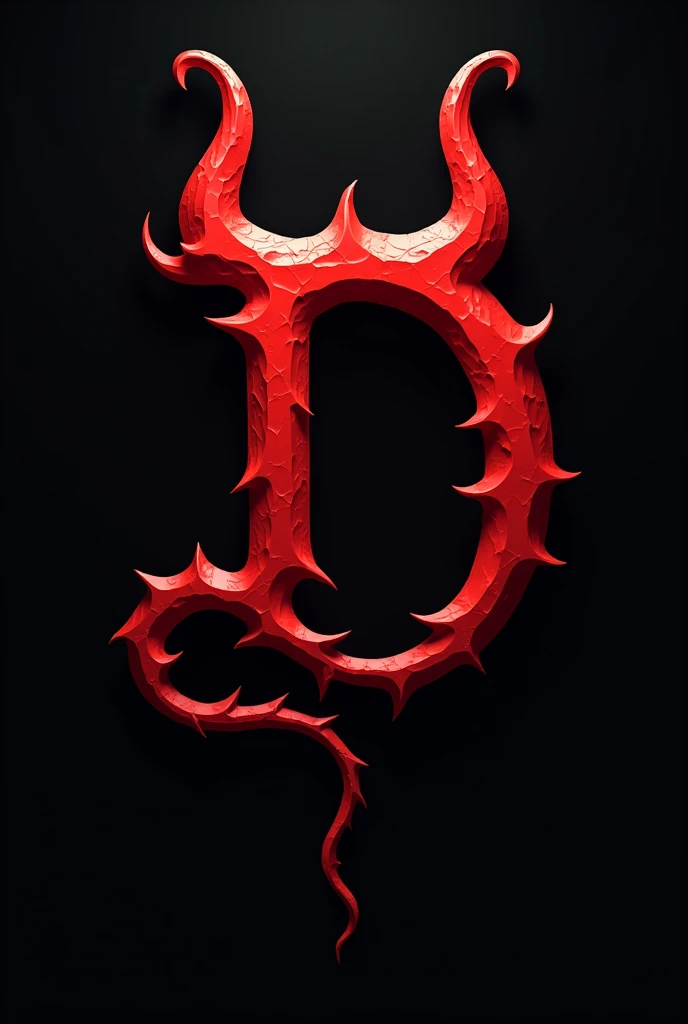 (logo design) evil logo, a striking red letter D, adorned with sharp, menacing demon horns, and a sinuous tail extending from the base, dynamic and bold, emphasizing a dark theme, glossy finish, high-resolution, creating an impression of malevolence and power.