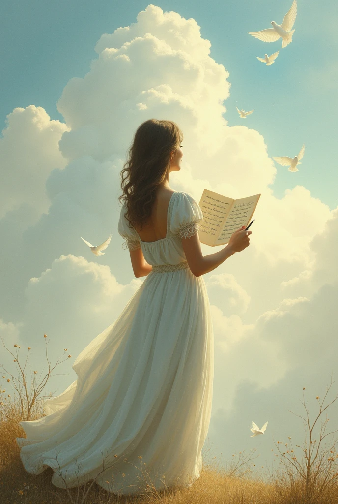 Woman from behind sending letters to heaven