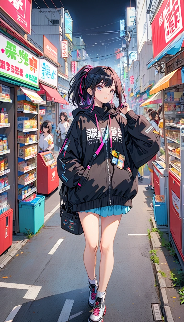girl、cyber punk、Festival、car、building、convenience store、Tokyo