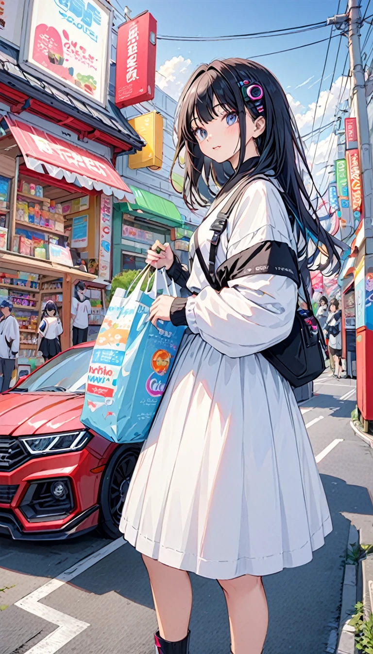 girl、cyber punk、Festival、car、building、convenience store、Tokyo