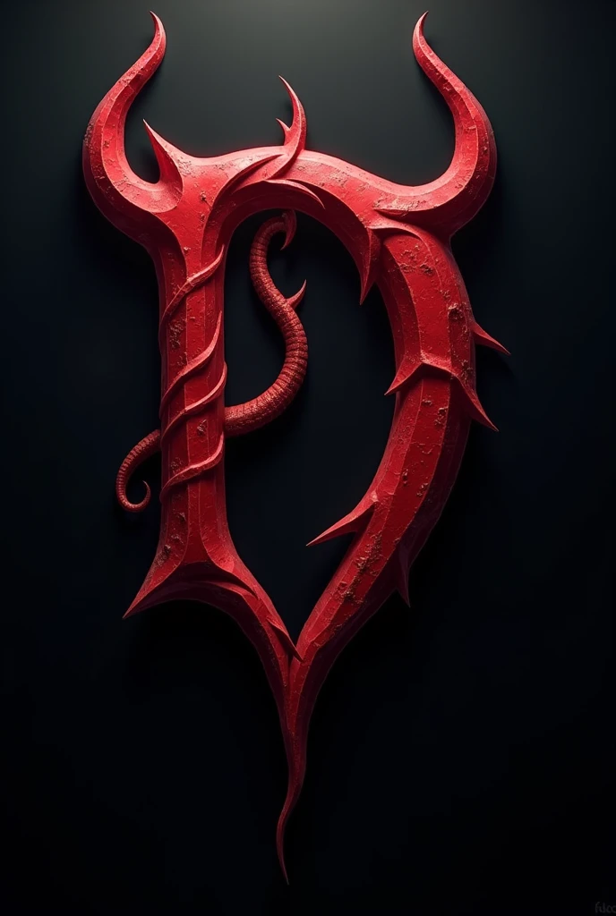 (logo design) evil logo, a striking red letter D, adorned with sharp, menacing demon horns, and a sinuous tail extending from the base, dynamic and bold, emphasizing a dark theme, glossy finish, high-resolution, creating an impression of malevolence and power.