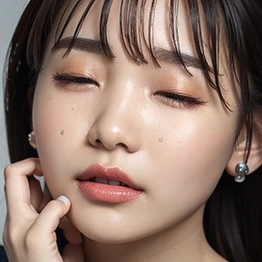 Highest quality、Highest quality、Detailed skin type、Accurate anatomy、Beautiful Face、(Close your eyes and kiss:1.5)、Stick your lips out、(Press your lips to the camera)、Precise lips and tongue、Liquid dripping from tongue、Tongue entangled、Liquid dripping from the mouth、Sexy look、Beautiful hollow eyes、Beautiful clavicle、White silk underwear、See through、Beautiful cleavage、Center of chest、Sweaty skin、(There is a bump on my cheek、Dripping from the lips、Hanging down to the collarbone:1.3)、(Front view:1.3)、Flowing、