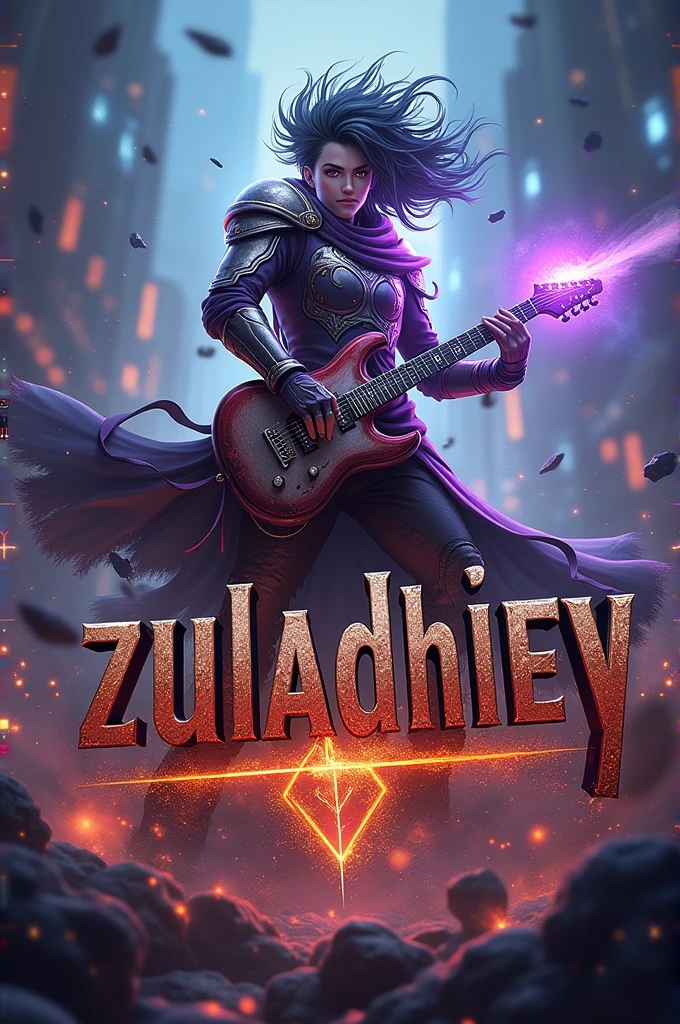 cool name writing *zuladhiey* di gitar electrik dengan gambar hero mage mobile legends