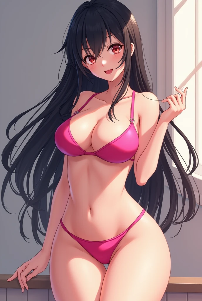 Anime Girl　Pink Panties　Big Breasts　Nipples　Black Hair