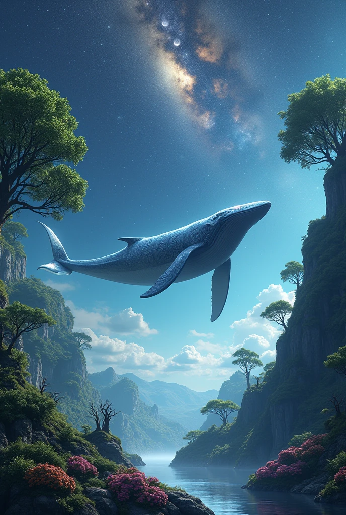 Space and、Trees and、A creature that includes a whale、Growing on the Earth