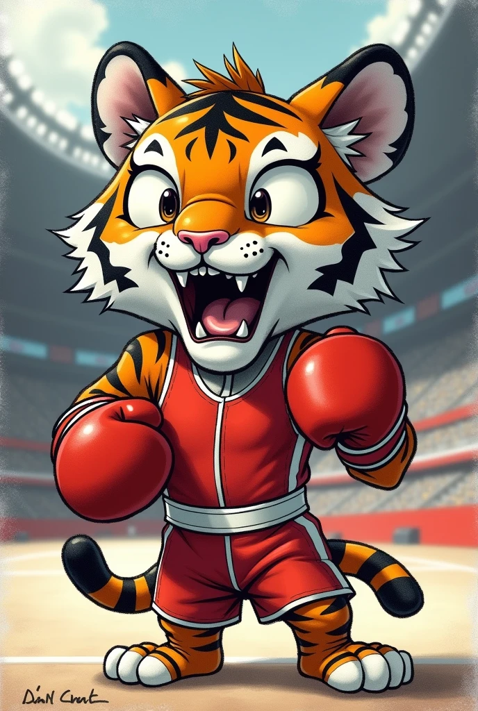 (chibi Emoji Meme), Graphite art style, funny photo portrait of a grotesque (Olympic boxing athlete tiger), athlete suit, (upper body), cute big eyes, Olympic background, emoticon. emotional, dynamic movement, vivid, (masterpiece, best quality, absurdres, ultra-detailed, intricate details:1.3)