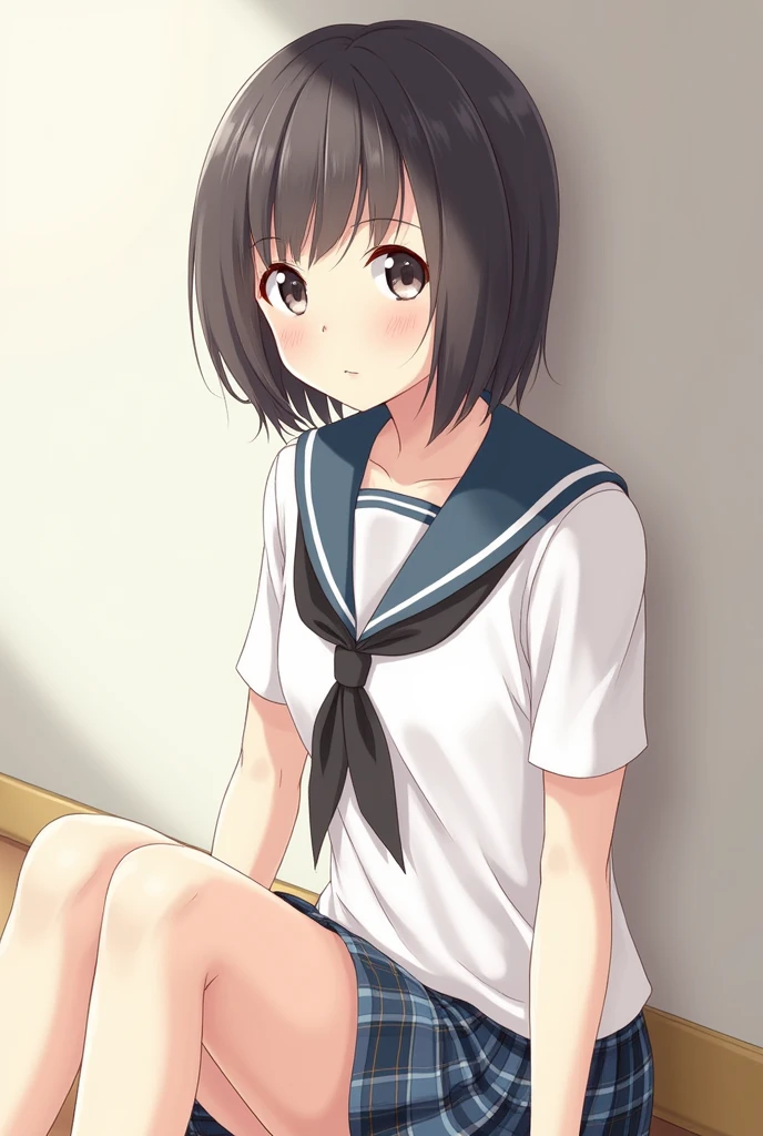 masterpiece、High resolution、Japanese Girls、12 years old、short、Please sit down、Show me your underwear、Cute light panties((school uniform、blouse、Check skirt))Spread your legs、Panties are digging in、Young Face、Look ahead and look at me