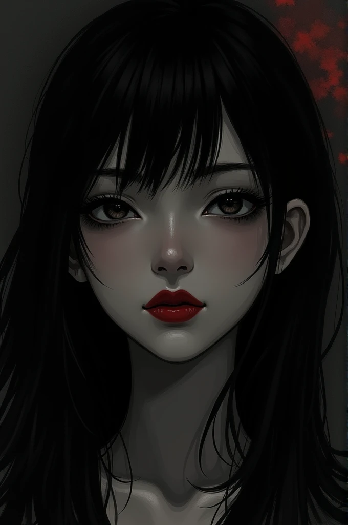 face, woman , , outline, Red lips, アニメ