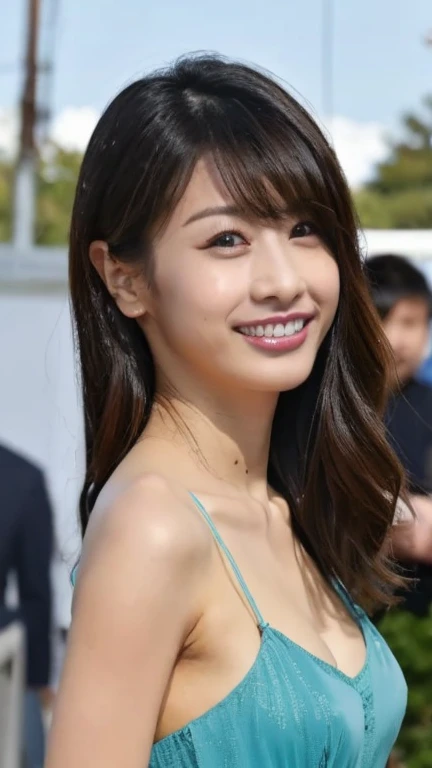 masterpiece, Highest quality, Very detailed, 複雑に詳細なSuper detailed, Realistic, Sharp features, Very detailed, Sharp focus, Perfect Face, Perfect symmetrical eyes, Perfect Plump Lips, Super detailed, hyper Realistic, High resolution, (Random Pause), Fashion Model, thin, Japanese Idols, Sexy Girls, Perfect body, (Micro Bikini:1.2), stylish, Realistic, PhotoRealistic:1.3, Beautiful Face, Light brown hair, Messy Hair, Beautiful hairstyle, (Grin), Beach,