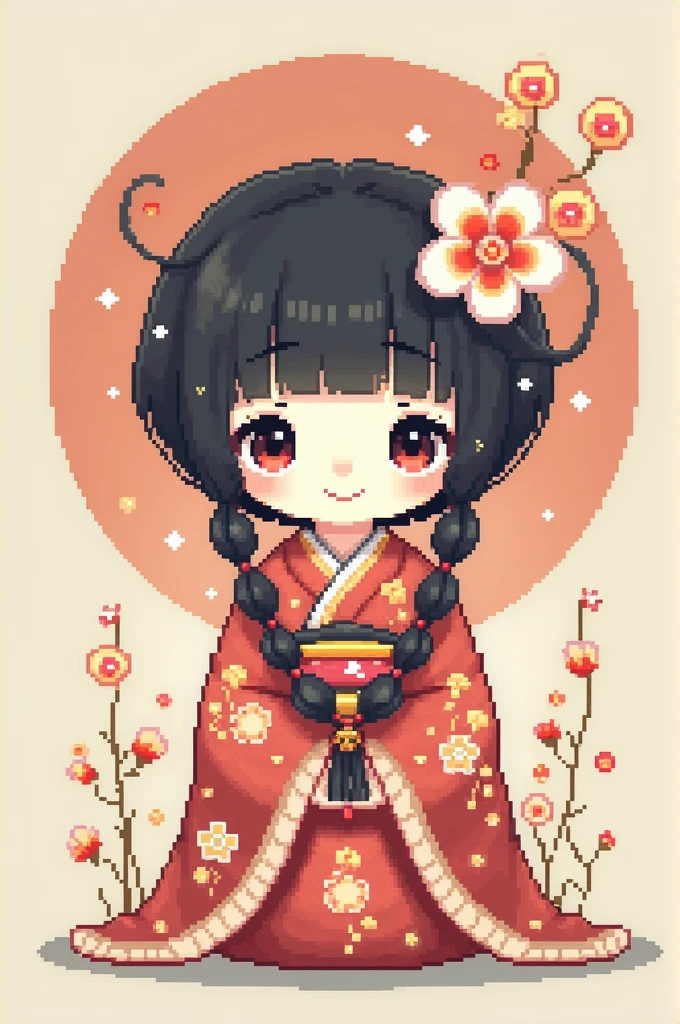Pixel art Japanese doll