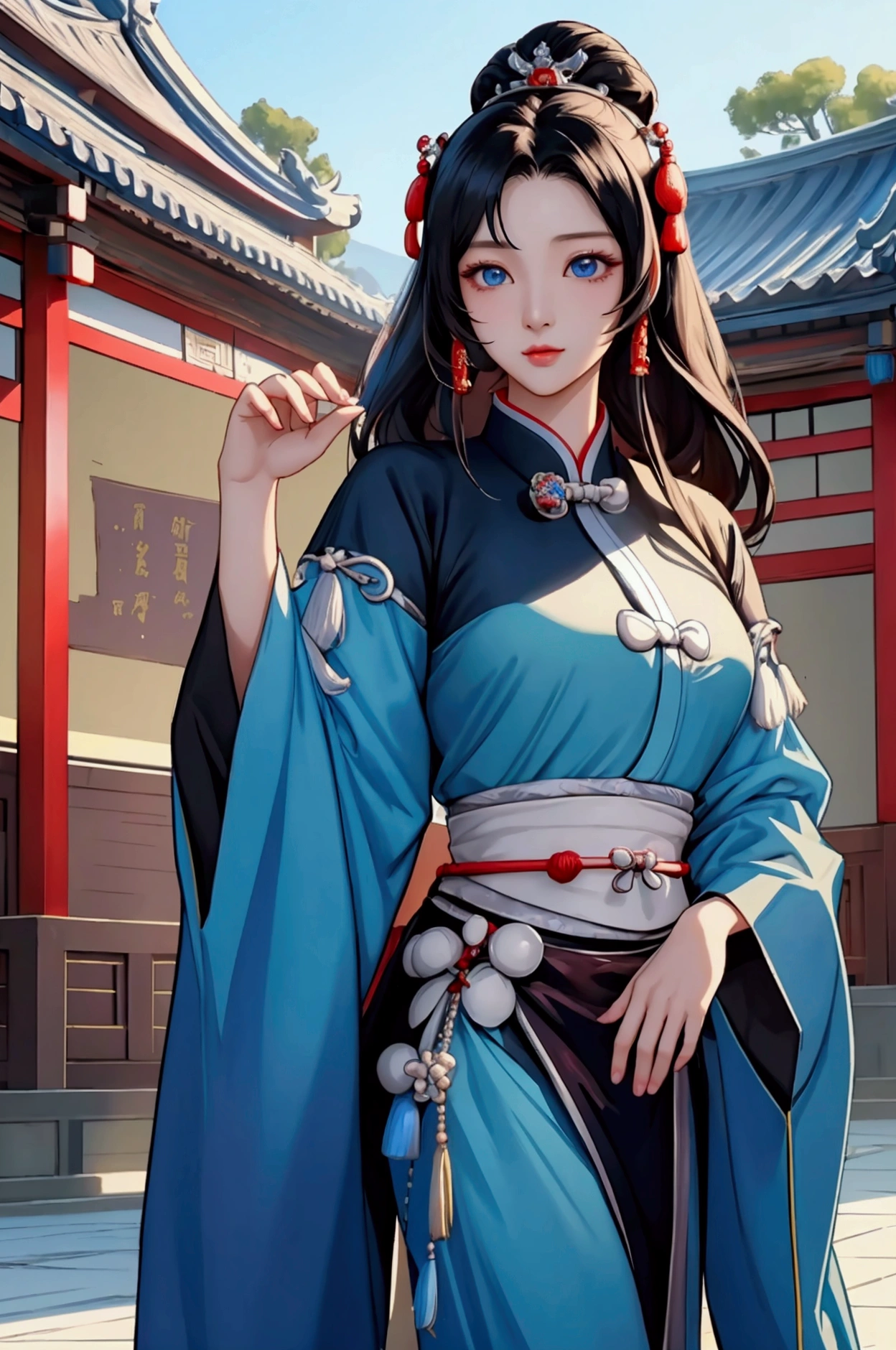 (Highest quality、 8k 、masterpiece、High resolution)、(Chinese Drama、Changgexing、Li Changge、Dililaba)、Tang Dynasty、Changan、1 Female、Rich man's daughter、(Princess of the royal family、Group leader)、Anime Beauty、Appropriate attire、Head ornament、Hairpin、Beautiful young person、blue eyes、(背景は古いChanganの街並み、Tang Dynasty Buildings、Tang Dynasty Buildings)、Anime Art、Official Art、Detailed CG、