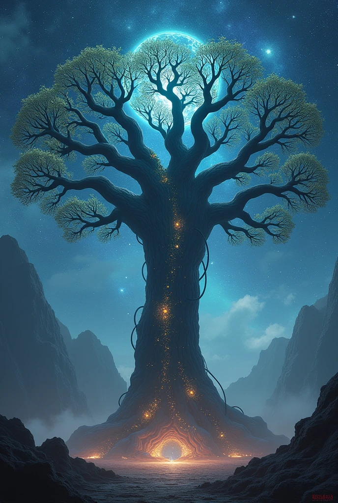 The World Tree is a mix of space-like trees.、Growing on barren land