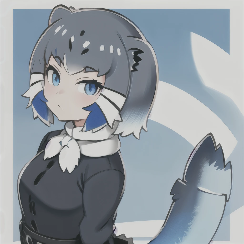 1 blue eyes blue hair dolphin dorsal fin fins gray hair multicolored hair short hair white hair