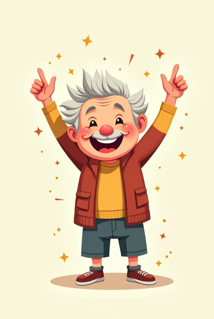 Cute short hair old man cartoon victory no background