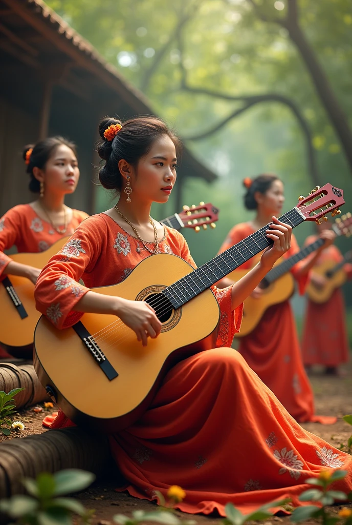 Myanmar ladies playing guitar