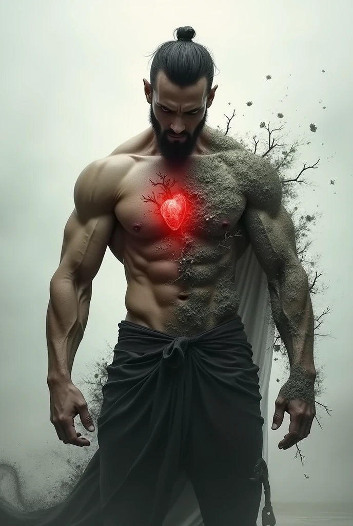 Create an image describing in below urdu poetry, with respect to a Man I have made the nerves made of stone, there is a heart that is not made like stone