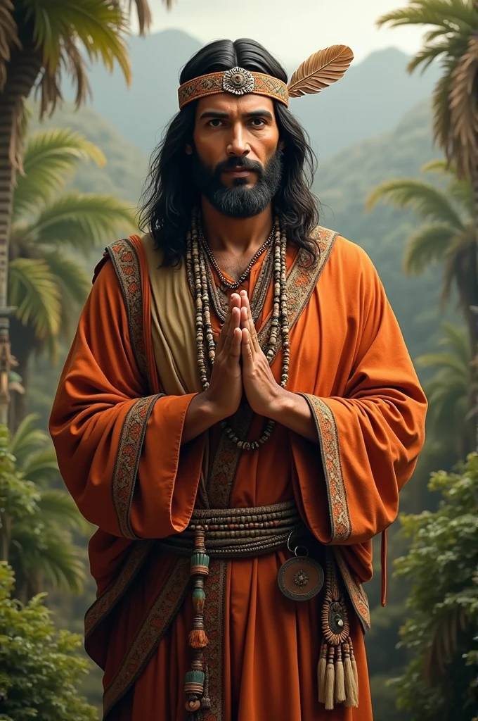 Create an image of Jesus dressed as an indigenous person