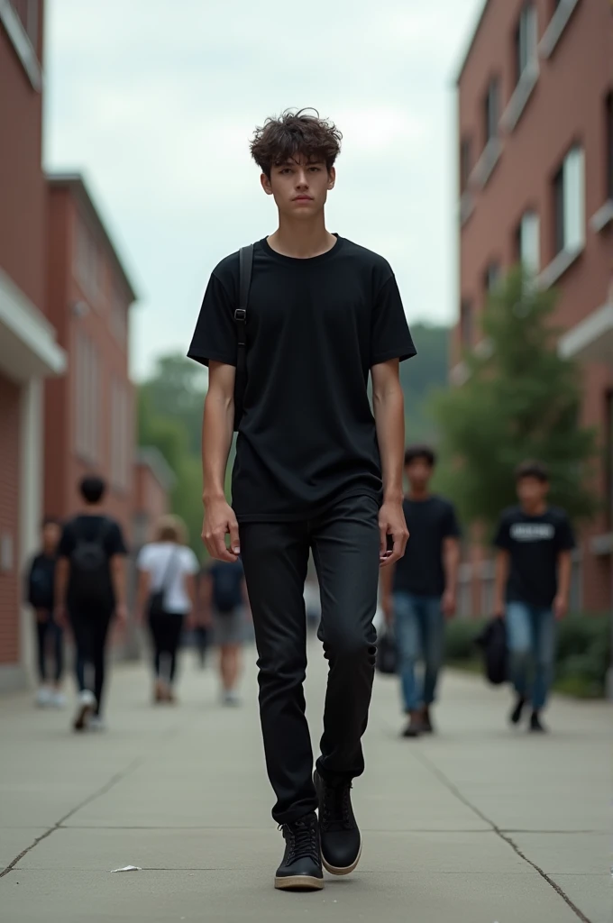 18 year old boy at school, only in black 
