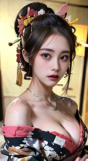Tabletop, Highest quality, shape, Very detailed, finely, High resolution, 8k wallpaper, 完璧なダイナミックな構shape, Beautiful and detailed, kimono, Off the shoulder, Cleavage, whole body, Shen