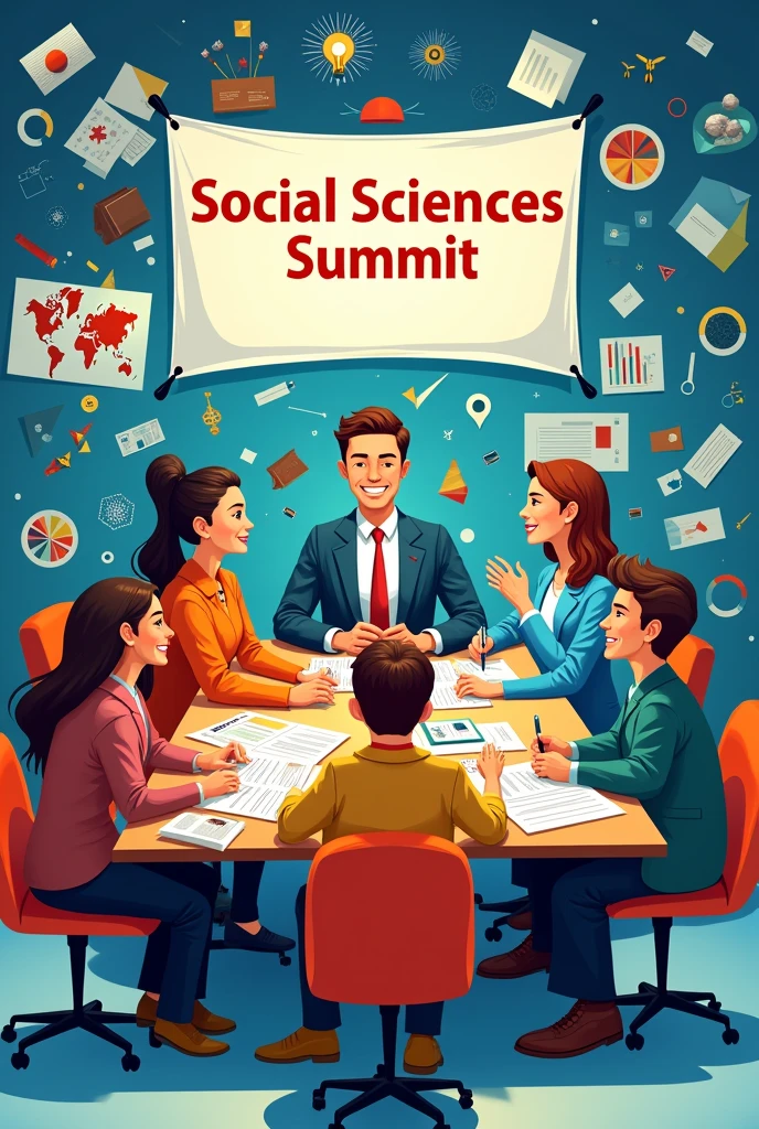 **Cartoon Concept: "The Social Sciences Squad"**

1. **Central Scene**: Depict a bustling academic conference with a large banner reading "Social Sciences Summit." Each discipline is represented by a different character engaging in their specialty.

2. **Character 1: Anthropology**  
   Show a character in fieldwork attire examining a traditional artifact or engaging with local community members. They hold a magnifying glass and a notebook, symbolizing their study of human cultures and practices.

3. **Character 2: Linguistic Psychology**  
   Illustrate a character sitting at a computer surrounded by brain scans and language patterns. They’re shown in deep thought, analyzing speech bubbles and cognitive diagrams to symbolize the study of language and brain functions.

4. **Character 3: Sociology**  
   Depict a character observing a diverse group of people interacting in a social setting. They have a clipboard and are noting interactions, representing the study of social behavior and causes.

5. **Character 4: Geography**  
   Show a character with a map, compass, and terrain model. They’re pointing to different landscapes, such as mountains and rivers, illustrating their focus on the relationship between people and their environments.

6. **Character 5: Political Science**  
   Illustrate a character in front of a large chart displaying various political systems, with a gavel and a document in hand. They’re analyzing and discussing how different political systems operate and their effectiveness.

7. **Connecting Element**:  
   Create a central desk or table where all characters are collaborating. They’re sharing their findings and discussing how each discipline contributes to a comprehensive understanding of human society. The caption reads, "The Social Sciences Squad: Each Discipline Adds a Piece to the Puzzle of Society."

This cartoon emphasizes the collaborative nature of social sciences and how each discipline contributes uniquely to our understanding of cul
