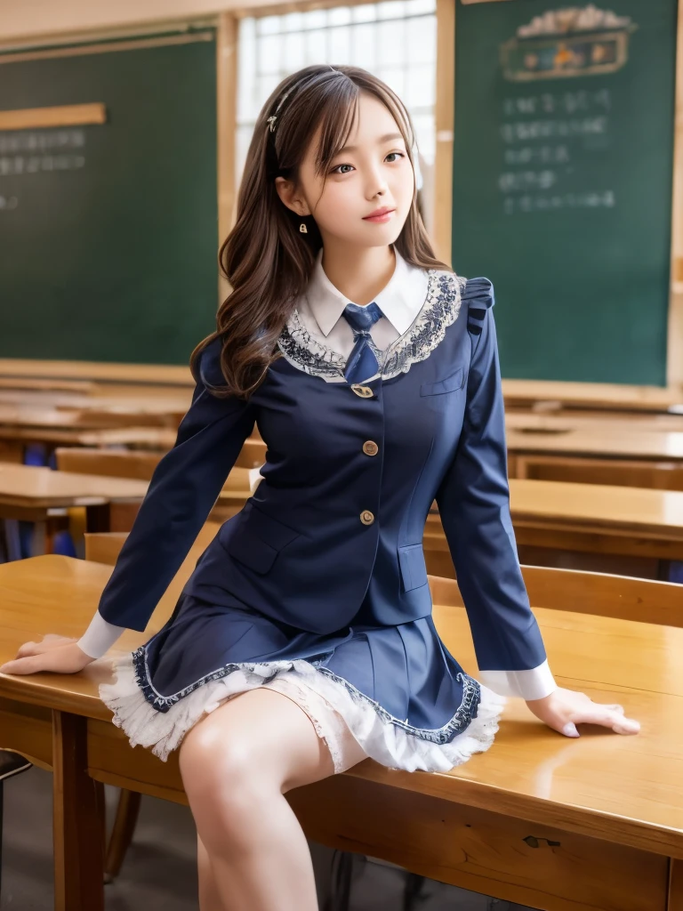 (masterpiece,up to date,Exceptional:1.2),One girl,Photogenic JK, ((A uniform with lace frills)),classroom,