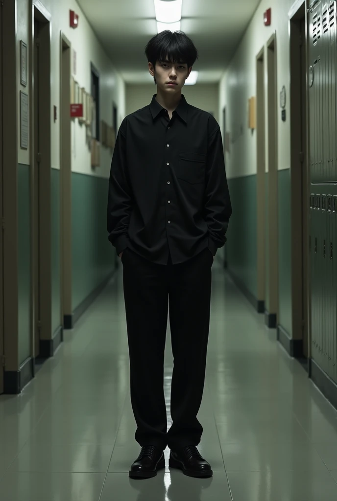 18 year old boy at school, only in black