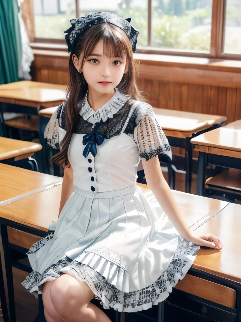 (masterpiece,up to date,Exceptional:1.2),One girl,Photogenic JK, ((JK uniform with lace frills:1.37)),very cute, In the classroom,