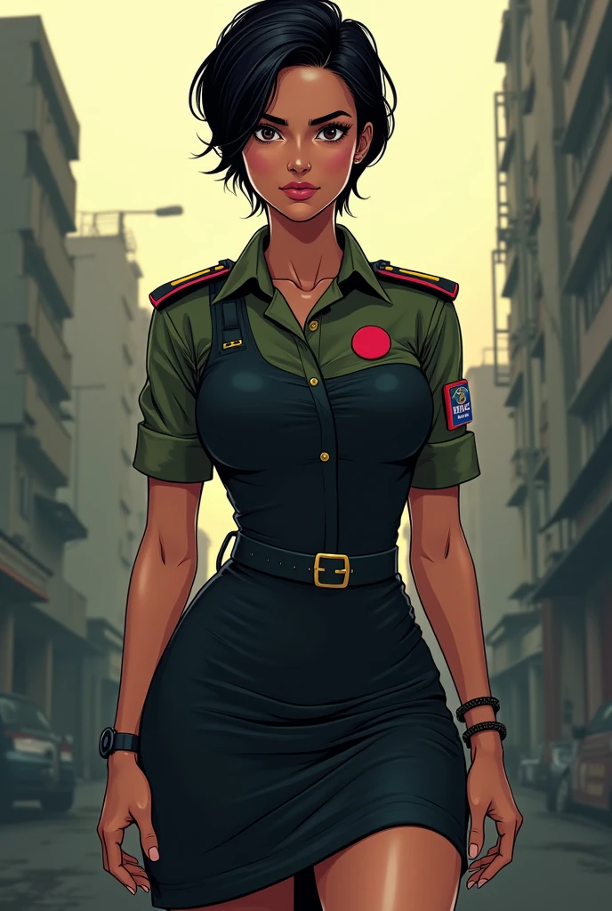 Make a bangladesh RAB black dress cartoon picture age 20