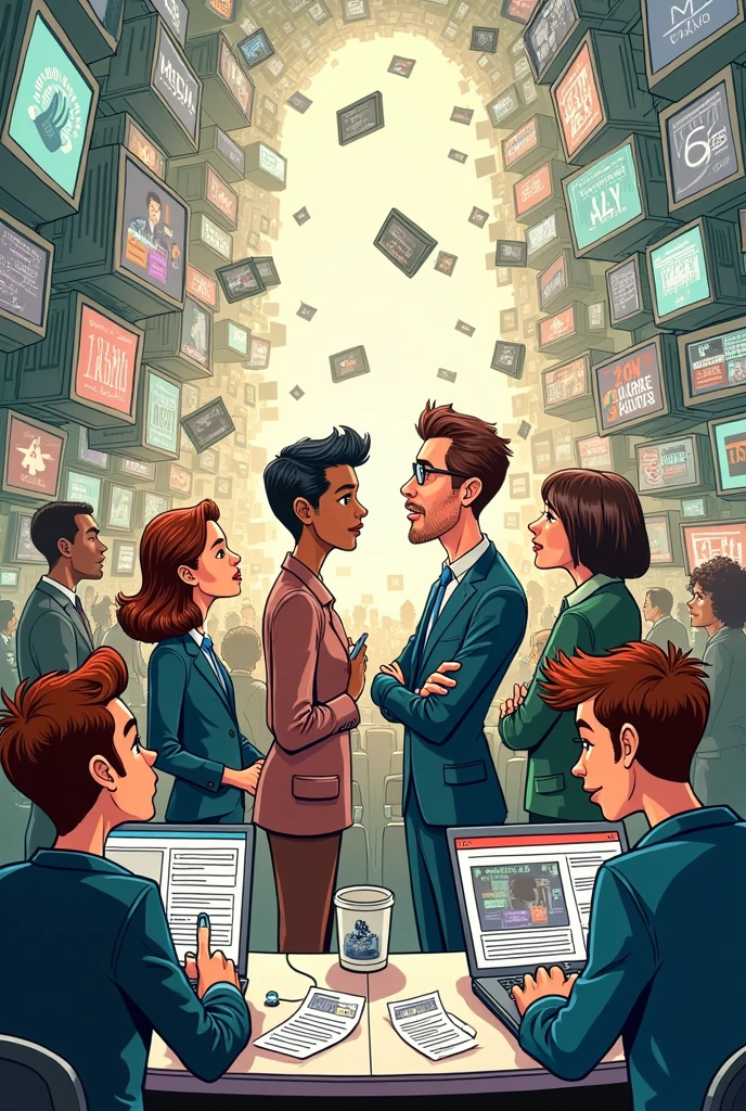 please generate an simple editorial cartoon about the importance of media and information literacy in the society 
