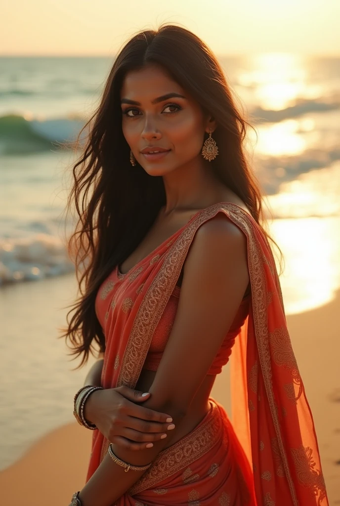 Samantha ruth prabhu in saree on beach. Saree half droped