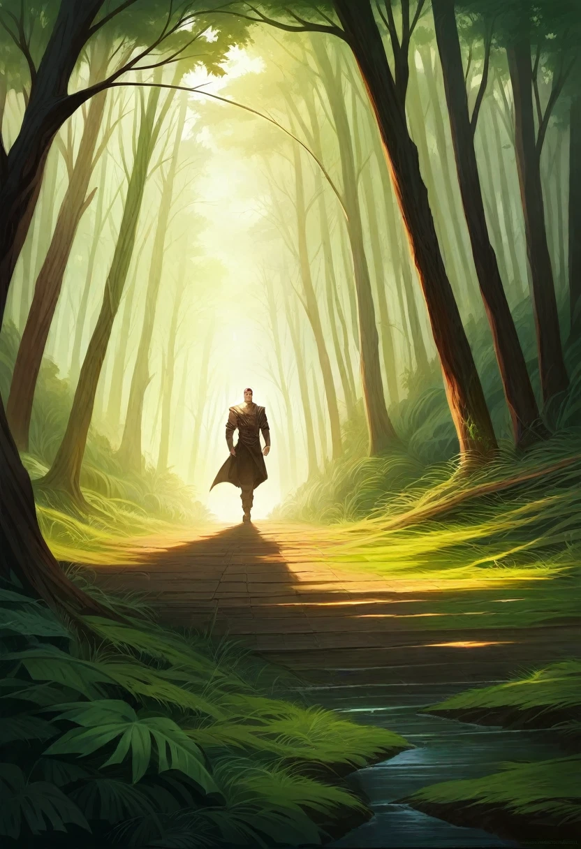 a medieval boy walking in a dense forest, detailed face,ultra-detailed face, highly detailed face, extremely detailed eyes, extremely detailed nose and lips, intricate facial features, cinematic lighting,epic fantasy digital art, rpg fantasy art, illustration, rpg art, dwork art, dramatic lighting, moody atmosphere, lush foliage, dense undergrowth, sunbeams, cinematic composition, photorealistic, best quality, 4k, 8k, highres, masterpiece:1.2, ultra-detailed, realistic:1.37
