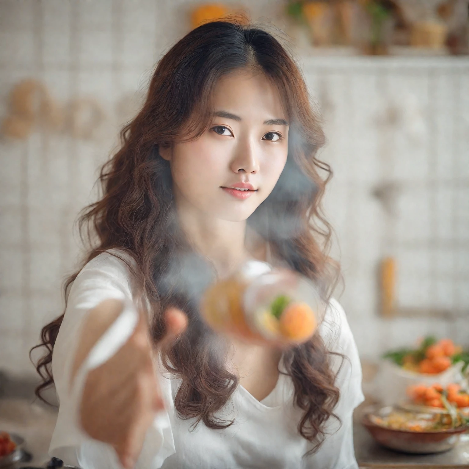 arafed woman with long dark hair and a white shirt, a young asian woman, photo of young woman, young asian woman, 1 3 5 mm nikon portrait, young woman with long dark hair, beautiful young asian woman, asian girl with long hair, 7 0 mm portrait, medium portrait soft light, mid shot portrait, dslr photo of a pretty teen girl cooking