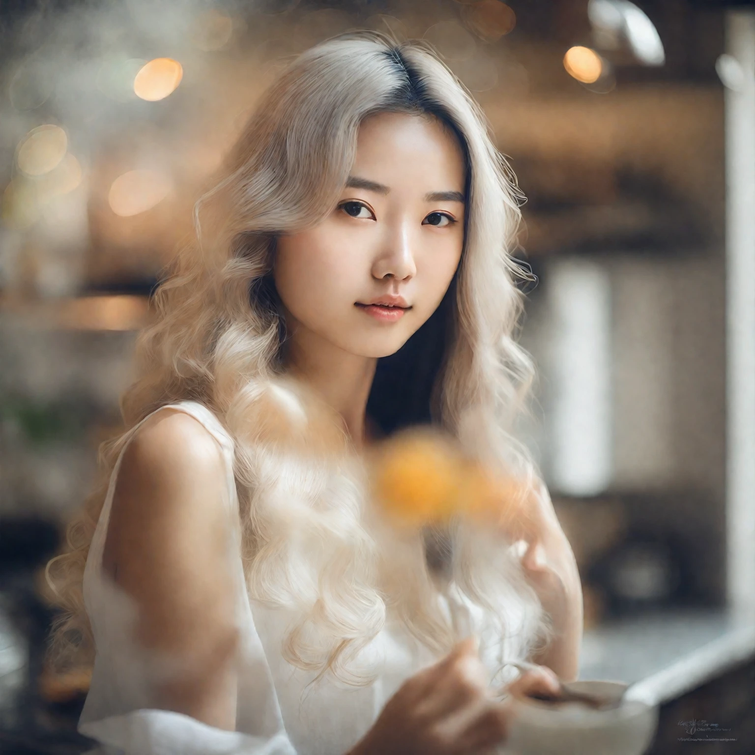 arafed woman with long dark hair and a white shirt, a young asian woman, photo of young woman, young asian woman, 1 3 5 mm nikon portrait, young woman with long dark hair, beautiful young asian woman, asian girl with long hair, 7 0 mm portrait, medium portrait soft light, mid shot portrait, dslr photo of a pretty teen girl cooking
