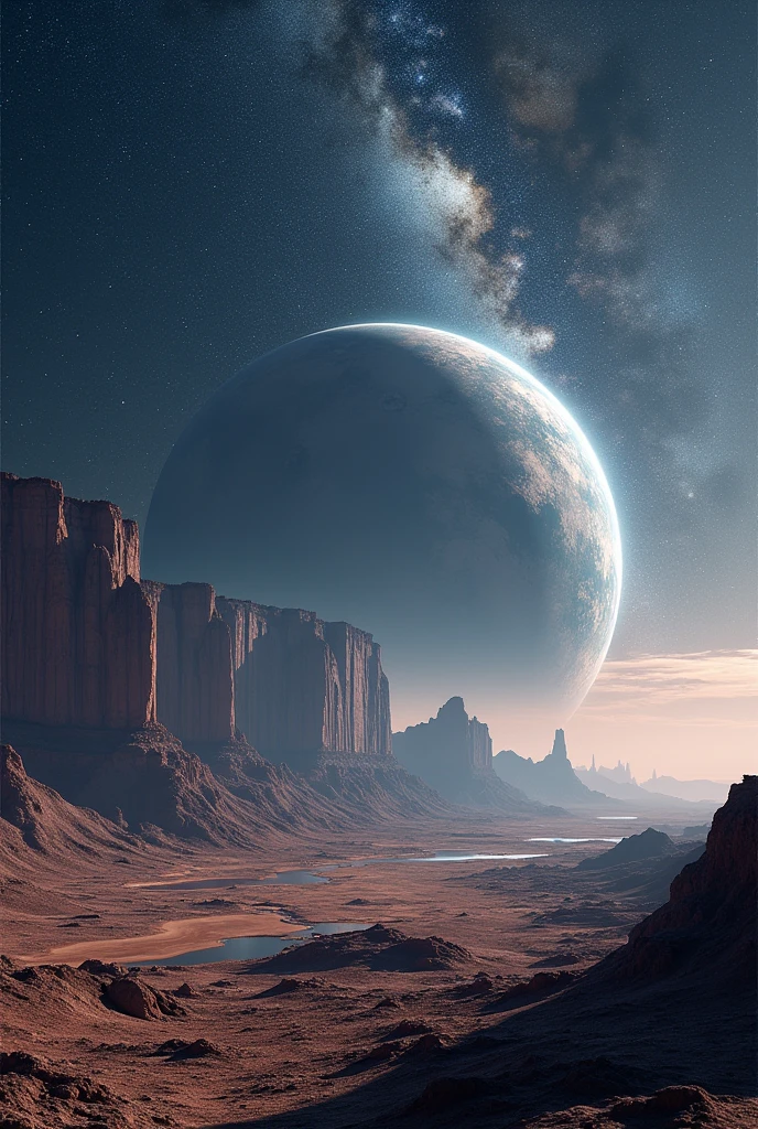 Planet with background of milky way star cluster, no clouds