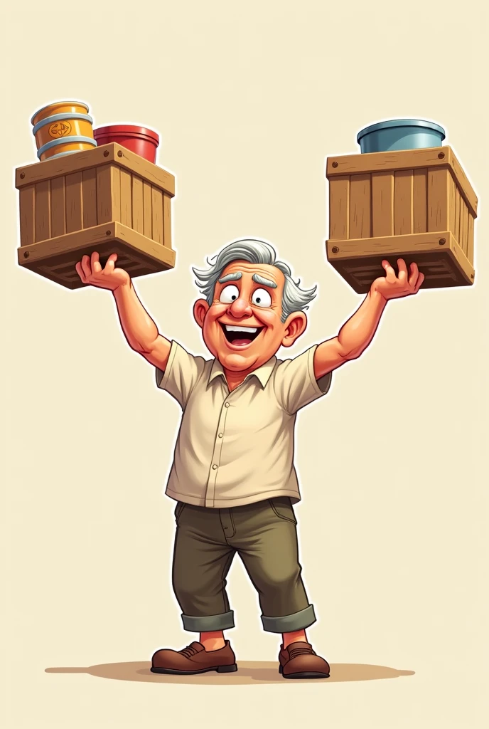 Cute cartoon of a short-haired old man lifting things without background